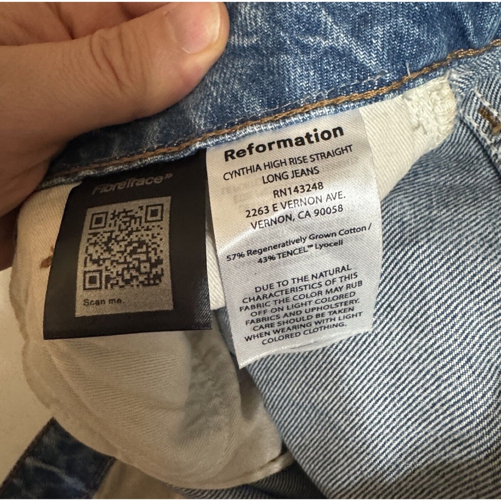 Reformation Jeans Womens 33x33 Blue Cynthia High Rise Straight‎ Long Preppy Eco - Picture 11 of 16